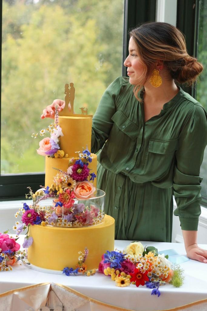 Elegant wedding cake table styling