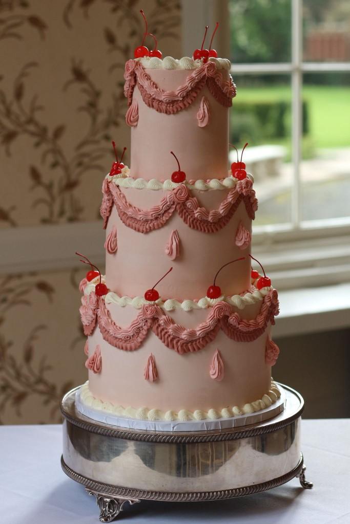 Floral wedding cake at celebration