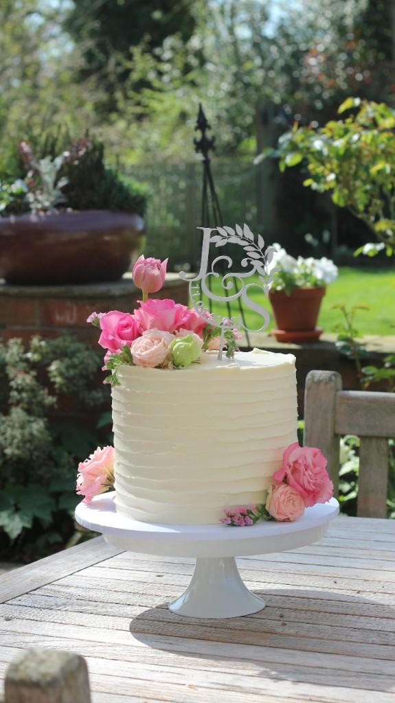 Celebration cake in marquee setting